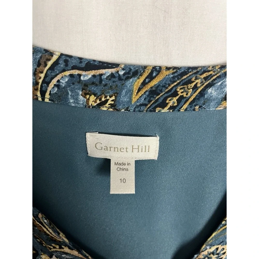 Garnet Hill Women's Size 10‎ Drop Waist Button Up Long Sleeve Teal Paisley Dress